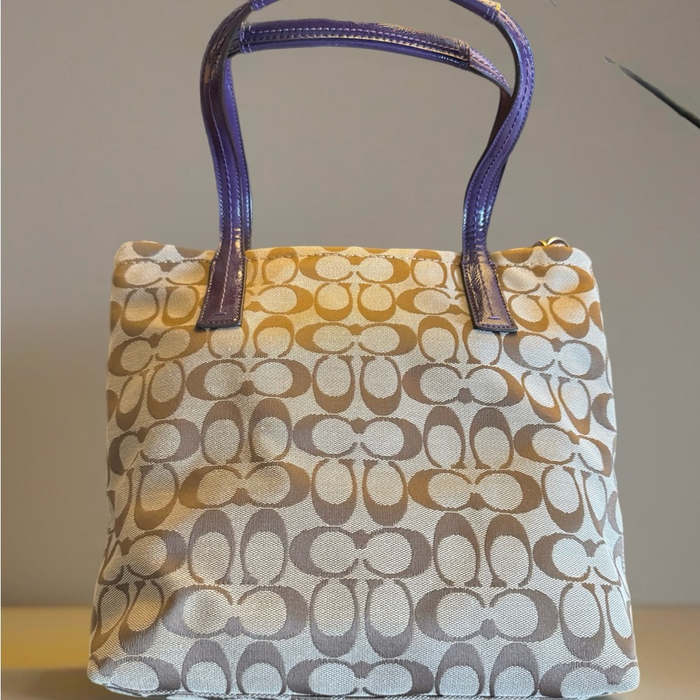Coach Beige Jacquard & Purple Python Tote F25706 - Picture 2 of 4